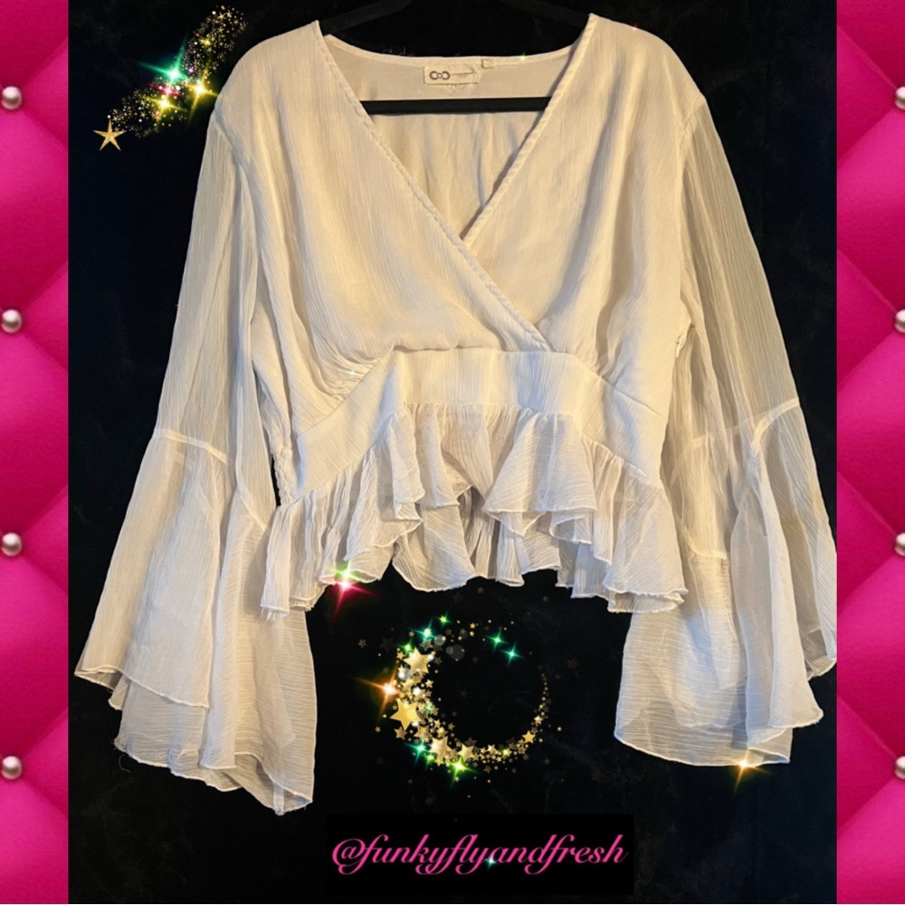 Clothing Obsessed Company plus size white gauzy peasant blouse in size 2XL